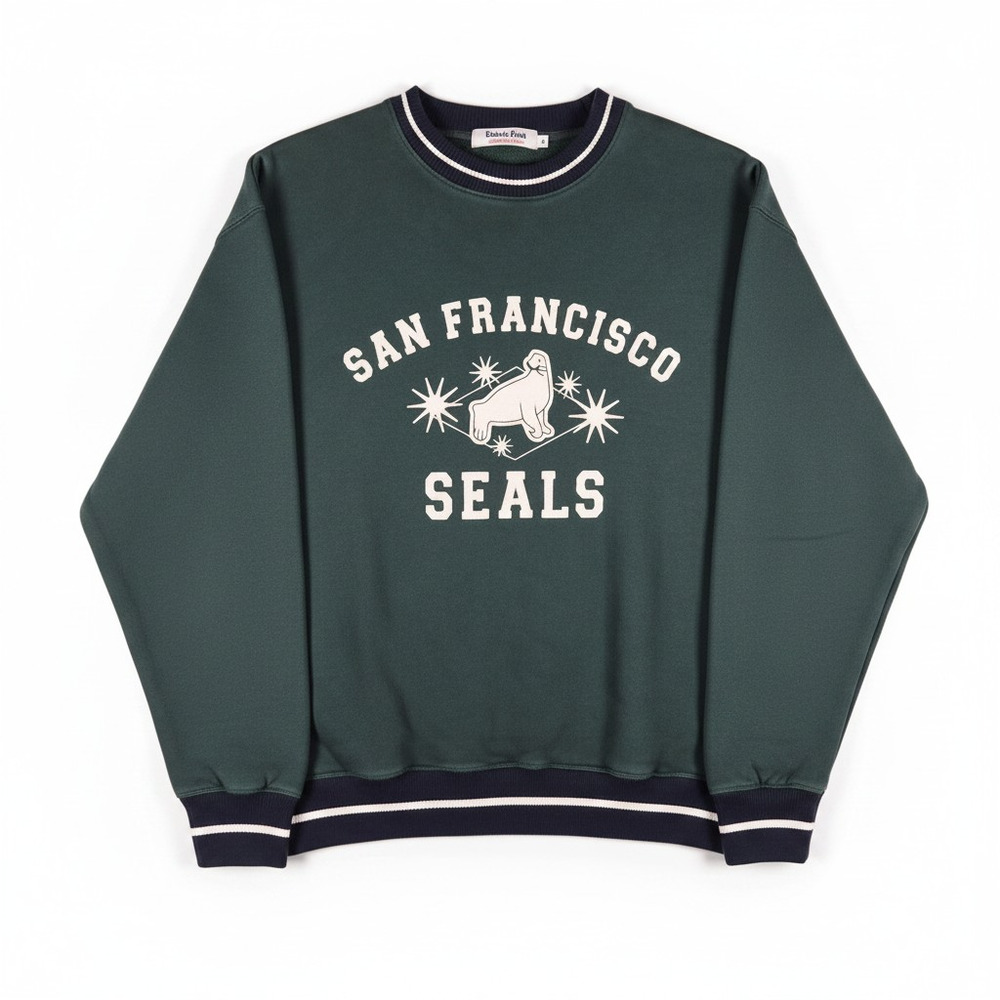 Ebbets Field Mens San Francisco Seals Crew Neck Sweatshirt Green M Heritage Prep